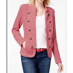 Tommy Hilfiger Red And White Seafaring Open Jacket Size Small Women’s
